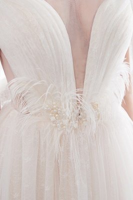 Elegant A-Line Sleeveless Floor Length Ivory Wedding Dresses_9