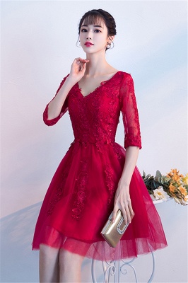 MARGE | A-line V-neck Half Sleeves Tulle Appliques Homecoming Dresses_4