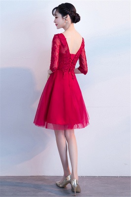 MARGE | A-line V-neck Half Sleeves Tulle Appliques Homecoming Dresses_3