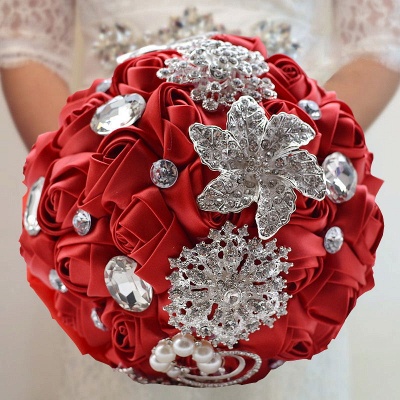 Colorful Silk Rose Crystal Beading Wedding Bouquet_3