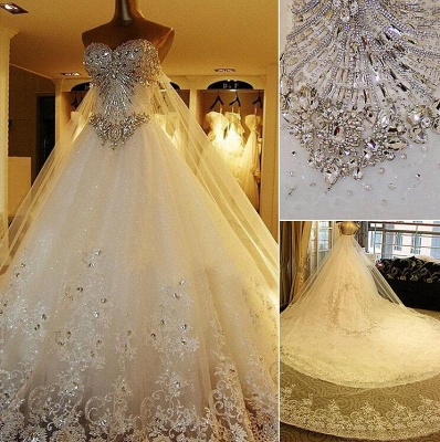 Wholesale Lace Topped Wedding Dresses Sweetheart Beads Lace Cathedral Train Gowns BO1699_4