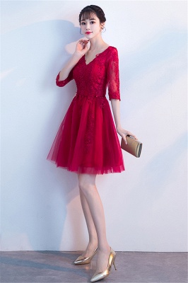 MARGE | A-line V-neck Half Sleeves Tulle Appliques Homecoming Dresses_7