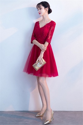 MARGE | A-line V-neck Half Sleeves Tulle Appliques Homecoming Dresses_6