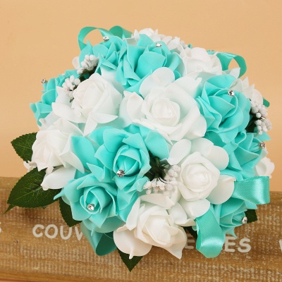 Bouquet de mariée en soie colorée rose avec des rubans_8