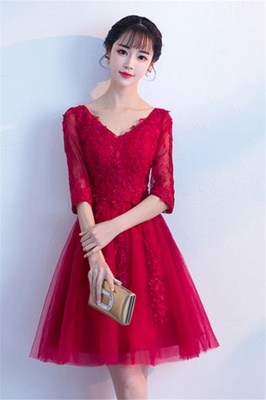 MARGE | A-line V-neck Half Sleeves Tulle Appliques Homecoming Dresses_2
