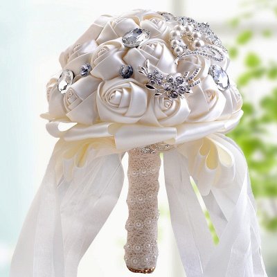 Colorful Silk Rose Crystal Beading Wedding Bouquet_1