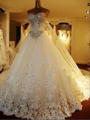 Wholesale Lace Topped Wedding Dresses Sweetheart Beads Lace Cathedral Train Gowns BO1699_5