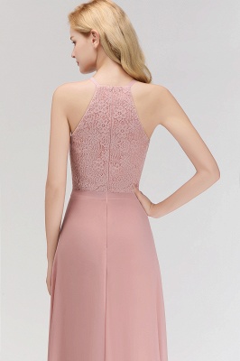 MARIANNA | A-line Sleeveless Halter Long Lace Chiffon Bridesmaid Dresses_11