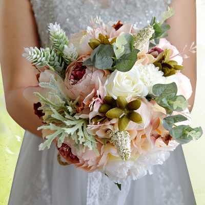 Real Touch Colorful  Artifial Roses Wedding Bouquet_12