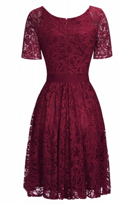 Elegant V-neck Short Sleeves Lace Dresses with Bow Sash_10