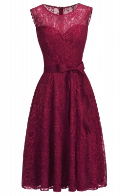 A-line Sleeveless Burgundy Lace Dresses with Bow_11
