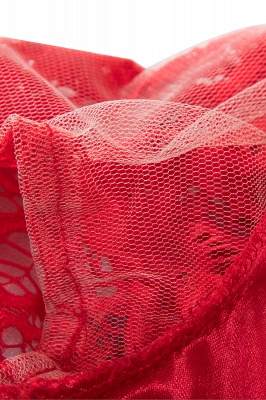 Kurze Ärmel Seath Red Lace Kleider mit Schleife_13