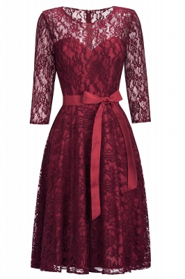 Vintage A-line Burgundy Lace Dresses with Sleeves_5