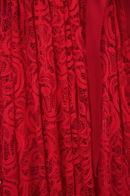 Kurze Ärmel Seath Red Lace Kleider mit Schleife_11