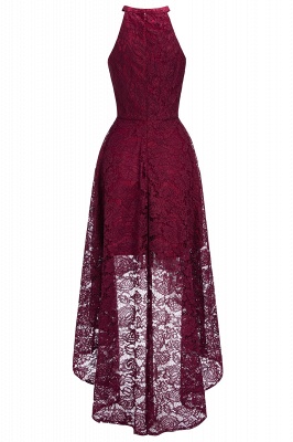 Halter Sleeveless Sheath Asymmetrical Burgundy Lace Dresses_1