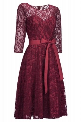 Vintage A-line Burgundy Lace Dresses with Sleeves_2
