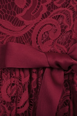 Robe en dentelle rouge à manches courtes avec nœud en ruban_7