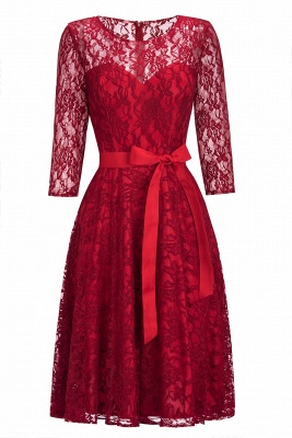 Vintage A-line Burgundy Lace Dresses with Sleeves_10
