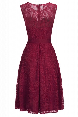 A-line Sleeveless Burgundy Lace Dresses with Bow_6