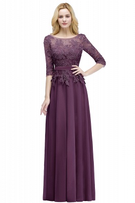 PAMELA | A-line Floor Length Half Sleeves Appliques Bridesmaid Dresses with Sash_3