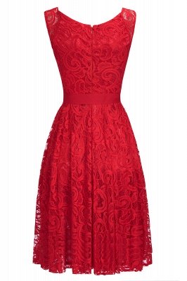 Simple Sleeveless A-line Red Lace Dresses with Ribbon Bow_9