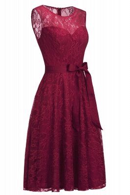 A-line Sleeveless Burgundy Lace Dresses with Bow_3