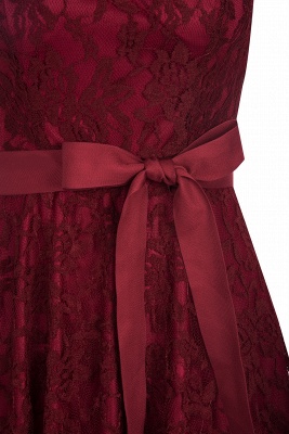 Burgundy Lace Short Sleeves A-line Dresses with Bow_6