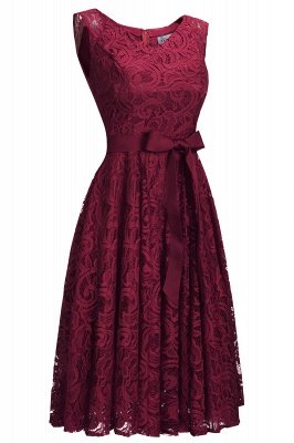 Simple Sleeveless A-line Red Lace Dresses with Ribbon Bow_6