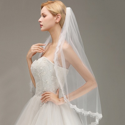 Lace Edge One Layer Wedding Veil with Comb Soft Tulle Bridal Veil_2