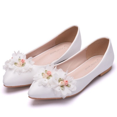 Fashion Pionted Toe PU Flat Wedding Shoes with Flowers_3