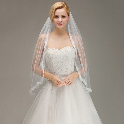 Lace Edge One Layer Wedding Veil with Comb Soft Tulle Bridal Veil_4