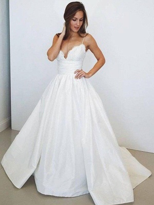 Sweep Train Ball Gown Wedding Dresses  | Sleeveless Ruched Satin Sexy Spaghetti Straps Bridal Gowns_1