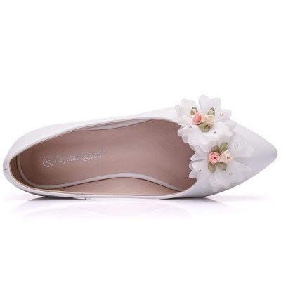 Fashion Pionted Toe PU Flat Wedding Shoes with Flowers_5