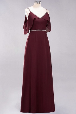 elegant A-line Chiffon V-Neck Spaghetti Straps Sleeveless Floor-Length Bridesmaid Dresses with Beading Sash_3