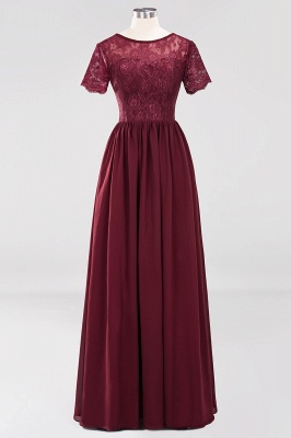 A-line Chiffon Lace Jewel Short-Sleeves Floor-length Bridesmaid Dress_6