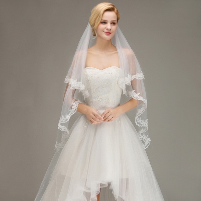 Two Layers Lace Edge Wedding Veil with Comb Soft Tulle Bridal Veil_3