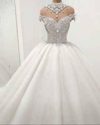 Sexy High Neck Crystals Beaded Ball Gown Wedding Dresses Cheap_1