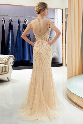 Floor Length Sleeveless Mermaid Golden Beading Evening Gowns_3