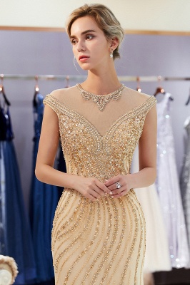 Floor Length Sleeveless Mermaid Golden Beading Evening Gowns_8