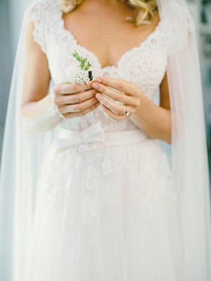 Lace Tulle Sexy V-neck Sleeveless  Floor Length Wedding Dresses_3