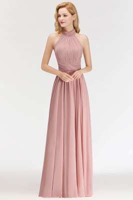 Sleeveless A-line Fashion Floor-length Chiffon Backless Halter Bridesmaid Dress_4