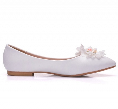 Fashion Pionted Toe PU Flat Wedding Shoes with Flowers_4
