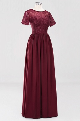 A-line Chiffon Lace Jewel Short-Sleeves Floor-length Bridesmaid Dress_8