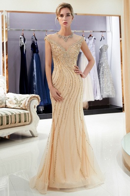 Floor Length Sleeveless Mermaid Golden Beading Evening Gowns_5