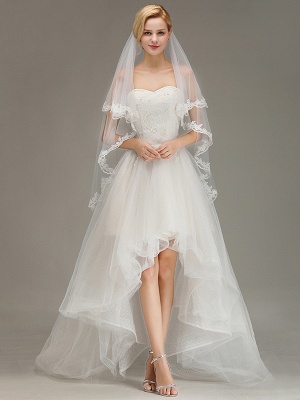 Two Layers Lace Edge Wedding Veil with Comb Soft Tulle Bridal Veil_2