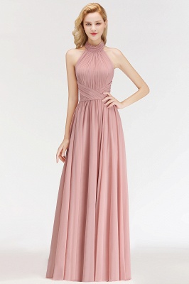 Sleeveless A-line Fashion Floor-length Chiffon Backless Halter Bridesmaid Dress_2