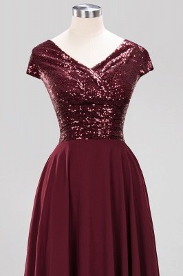 Elegant A-Line Burgundy Chiffon Sequined V-Neck Sleeveless Ruffles Floor-Length Bridesmaid Dresses_12