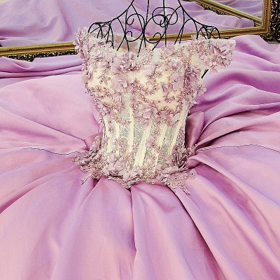 Lace Court Train A-Line Ball Gown Applique Bow Evening Dresses_6