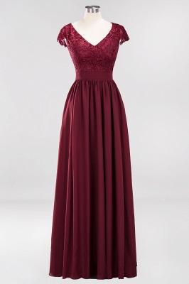 A-line Chiffon Lace V-Neck Sleeveless Floor-Length Bridesmaid Dresses with Ruffles_1