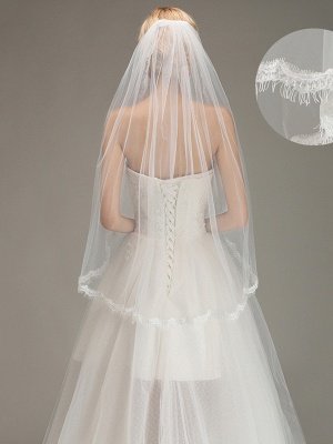 Lace Edge One Layer Wedding Veil with Comb Soft Tulle Bridal Veil_1